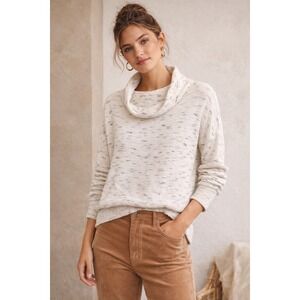 Anthropologie Marled Cowl Neck Sweater Cream Black Speckled Cozy Size Medium